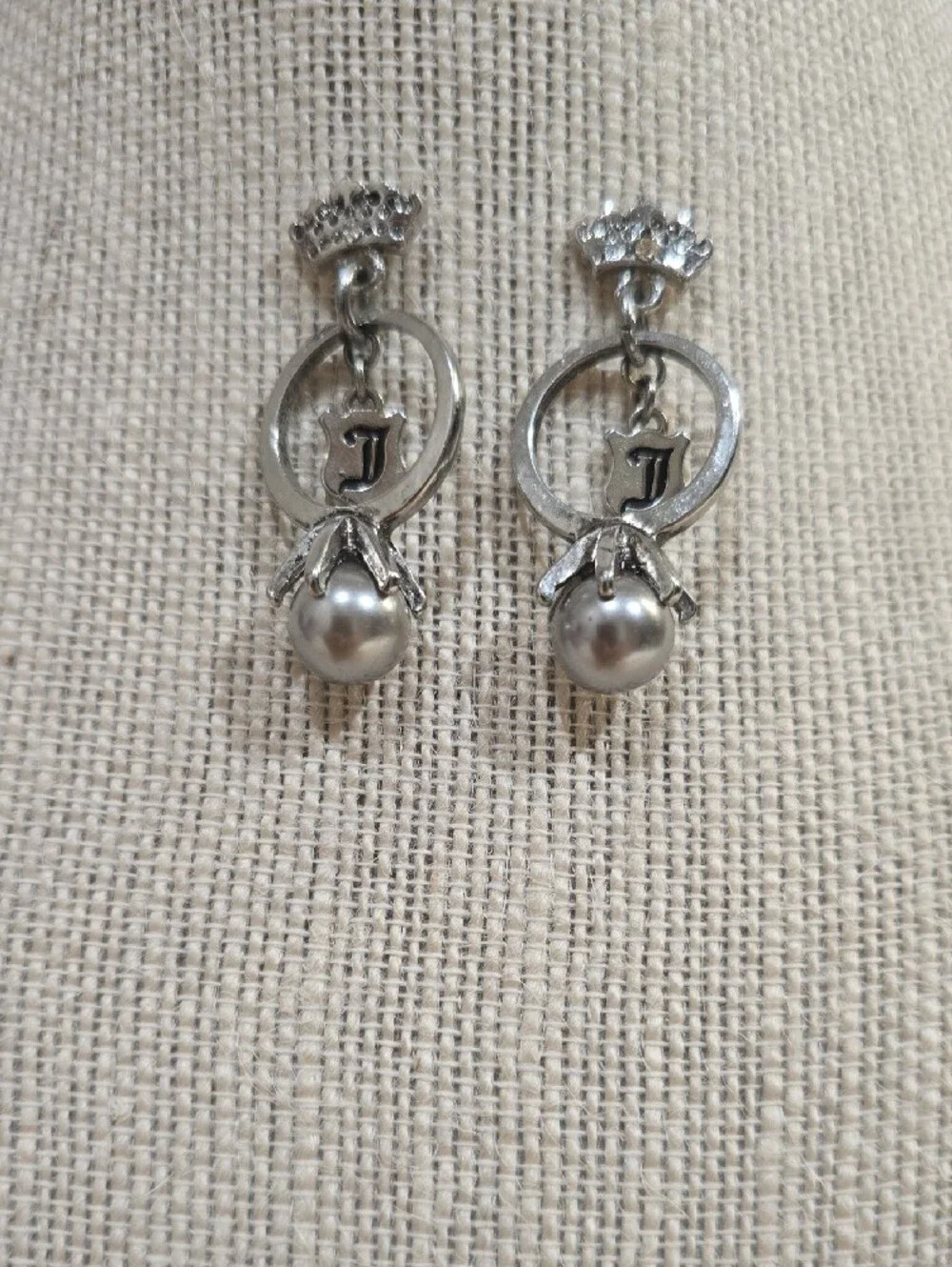 Juicy Couture Silver-Tone Pearl Drop Earrings with 'J' Charm